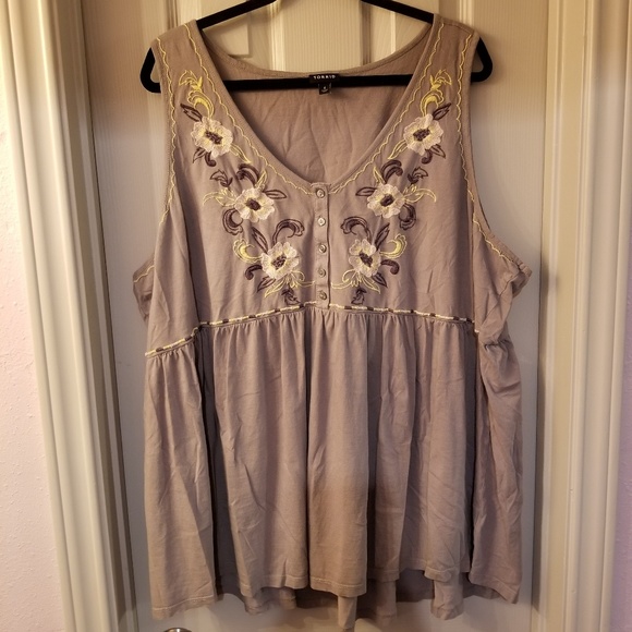 torrid Tops - Torrid Grey Embroidered Baby Doll Tank torrid Tops - Torrid Grey Embroidered Baby Doll Tank